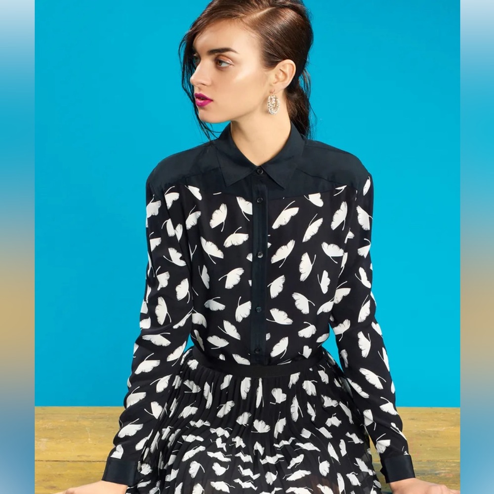 Jason Wu “Miss Wu” Silk Feather Print Shirt, Size 4